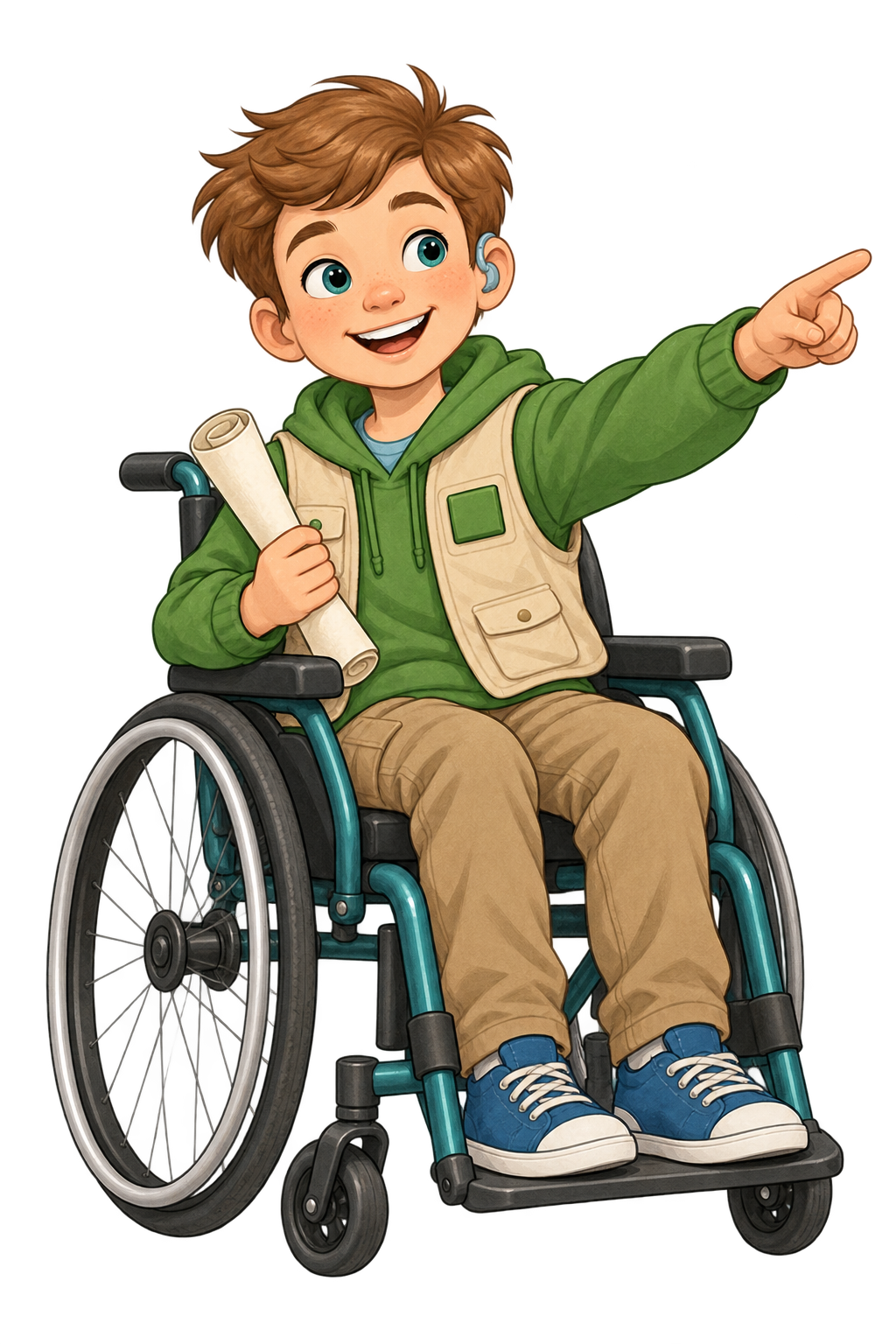 Jordan in his wheelchair with a route map