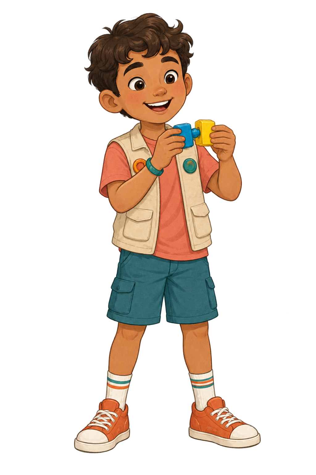 Leo holding construction pieces